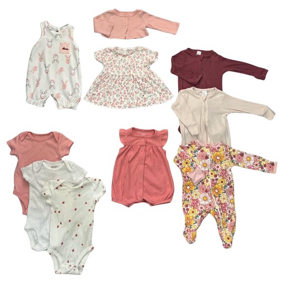 Carter’s + More Baby Girl Clothes Bundle 0–3M 10 Pc Bodysuits Sleepers Dress - Picture 1 of 14